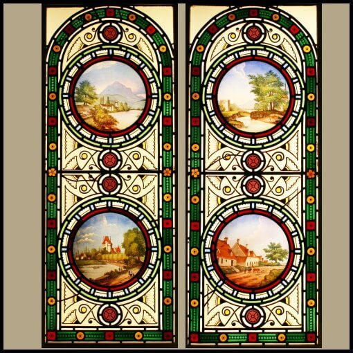 Ref Vic518 Pair of Antique Victorian Stained Glass Windows By