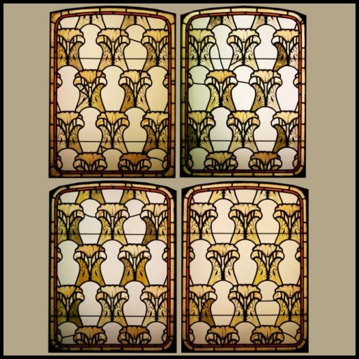 Ref Fre205 4 French Stained Glass Windows "In the style of Jacque