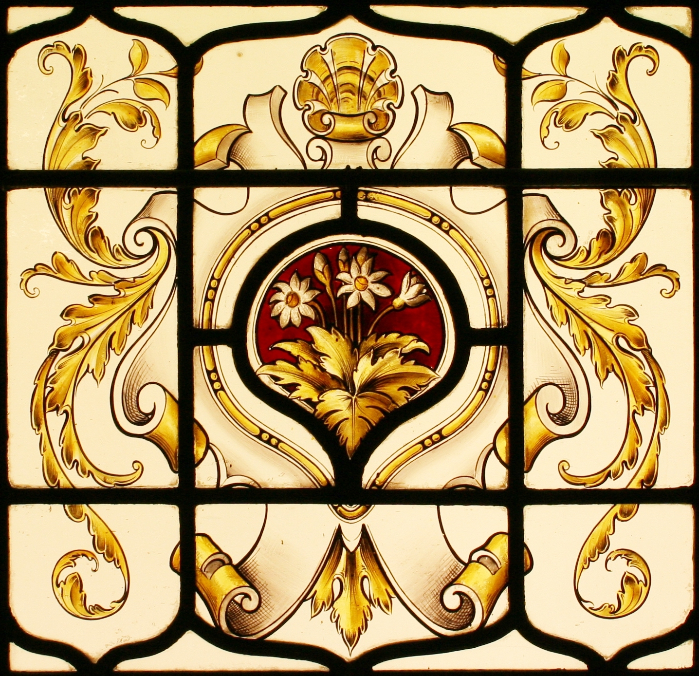 Ref Vic534 Victorian Stained Glass Windows 3 Hand Painted Flower