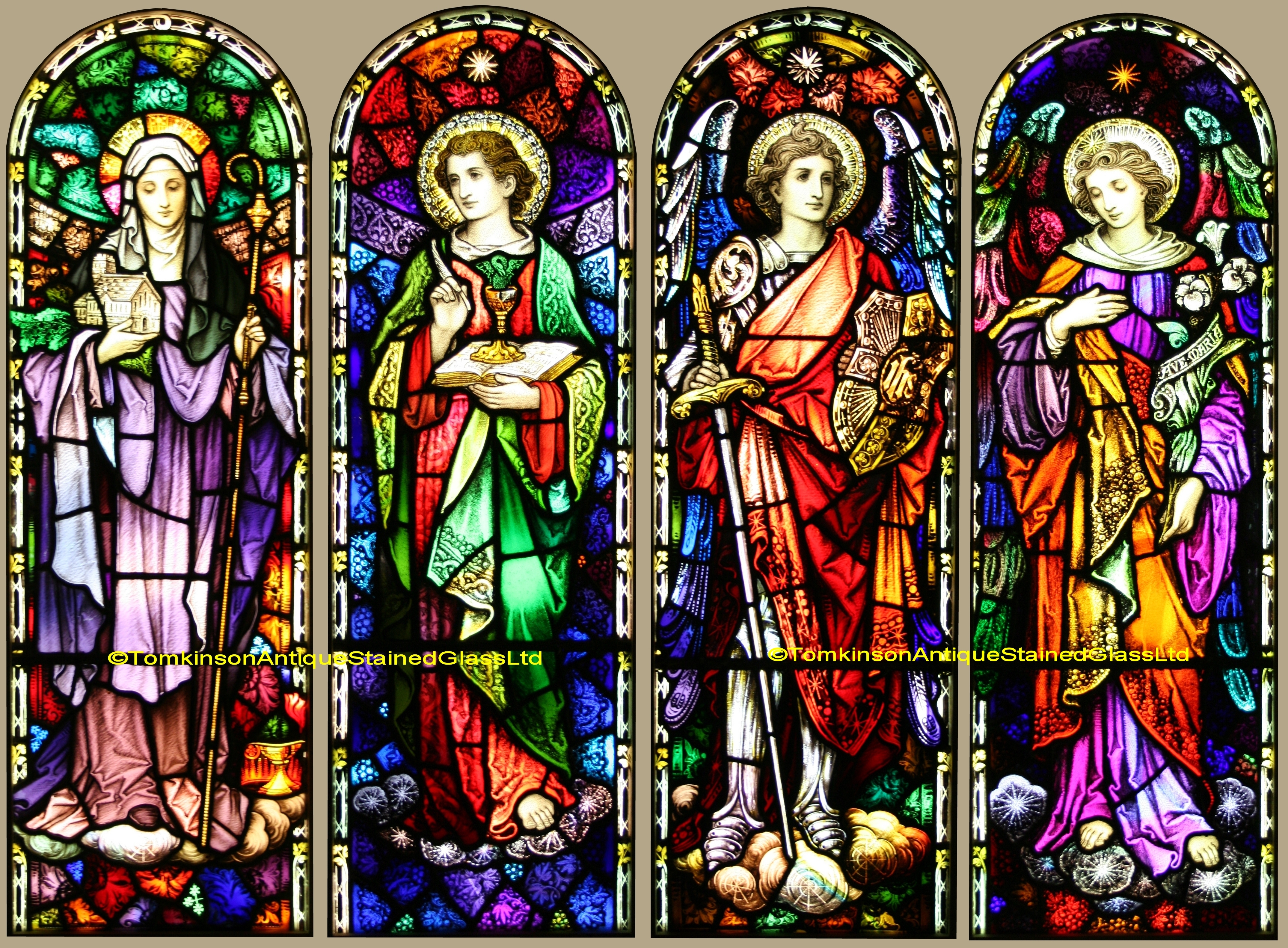 Ref Rel340 4 Antique Religious Church Stained Glass Windows By Earley Studios Dublin Ireland Tomkinson Stained Glass
