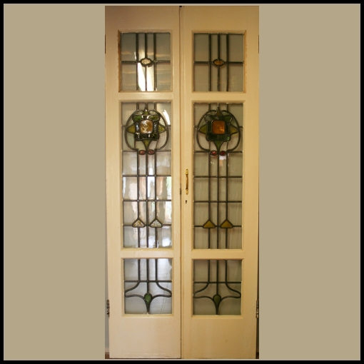 Ref Ed324 2 Edwardian Stained Glass Doors Pair Of French