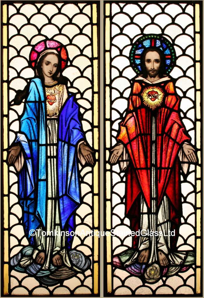 Ref: Rel245 - 2 Antique Religious Church Stained Glass Windows - "Mary Mother of God ~ JC" - Image 2