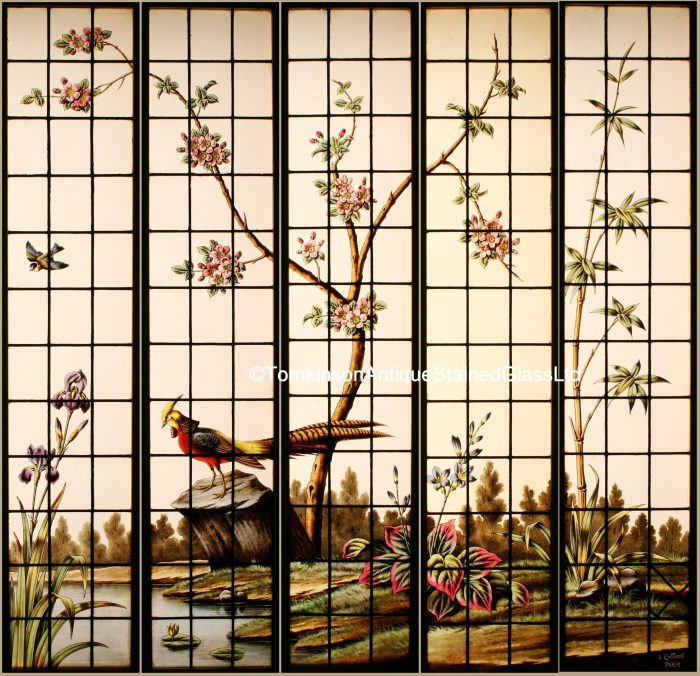 Ref: Fre247 - 10 Antique French Stained Glass Windows - "Pond Scene" - Image 4