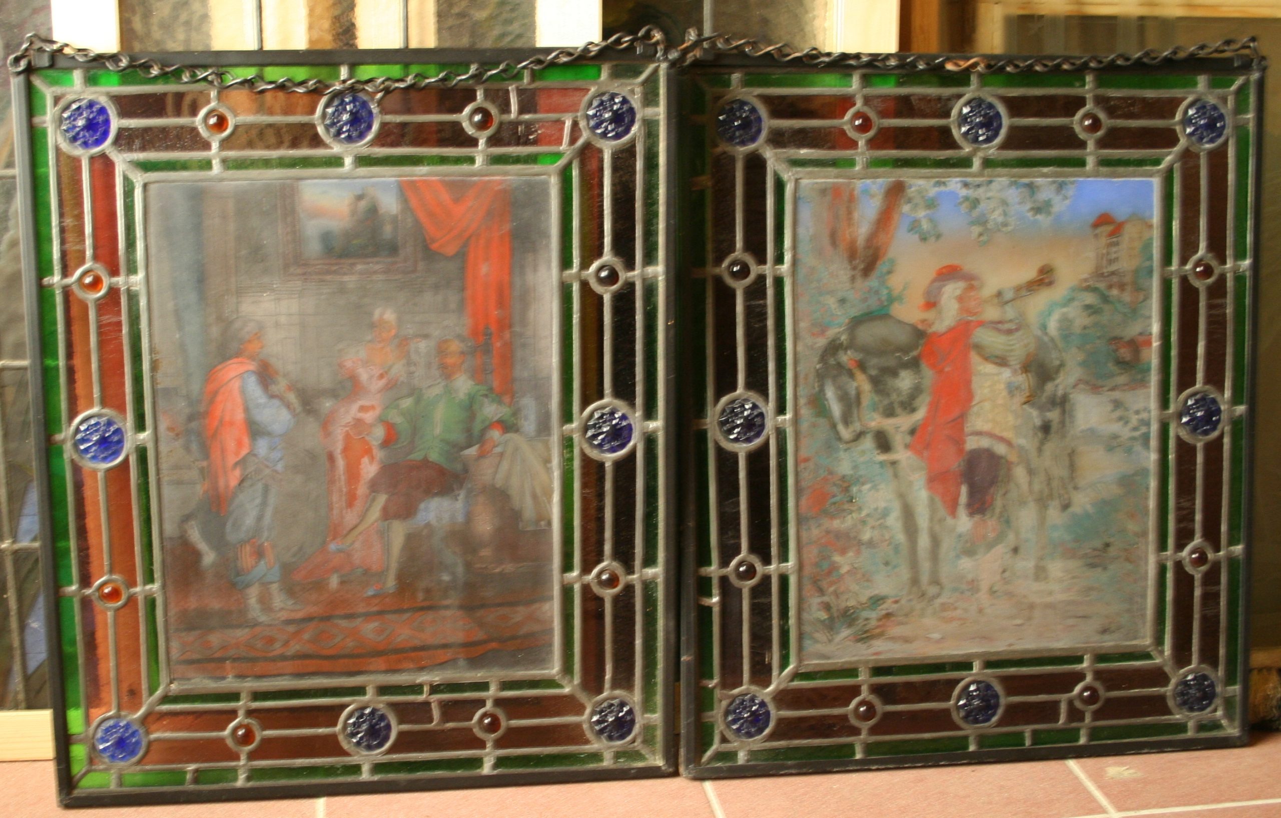 Ref: Fre259 - 2 Antique French Stained Glass Windows - "Hand Painted Glass Panels" - Image 7