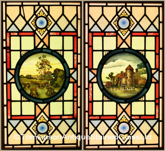 Ref: Ed276 - 2 Edwardian Stained Glass Windows - "Edwardian Country Scenes (Set A)" - Image 2