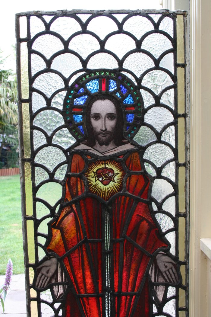 Ref: Rel245 - 2 Antique Religious Church Stained Glass Windows - "Mary Mother of God ~ JC" - Image 4