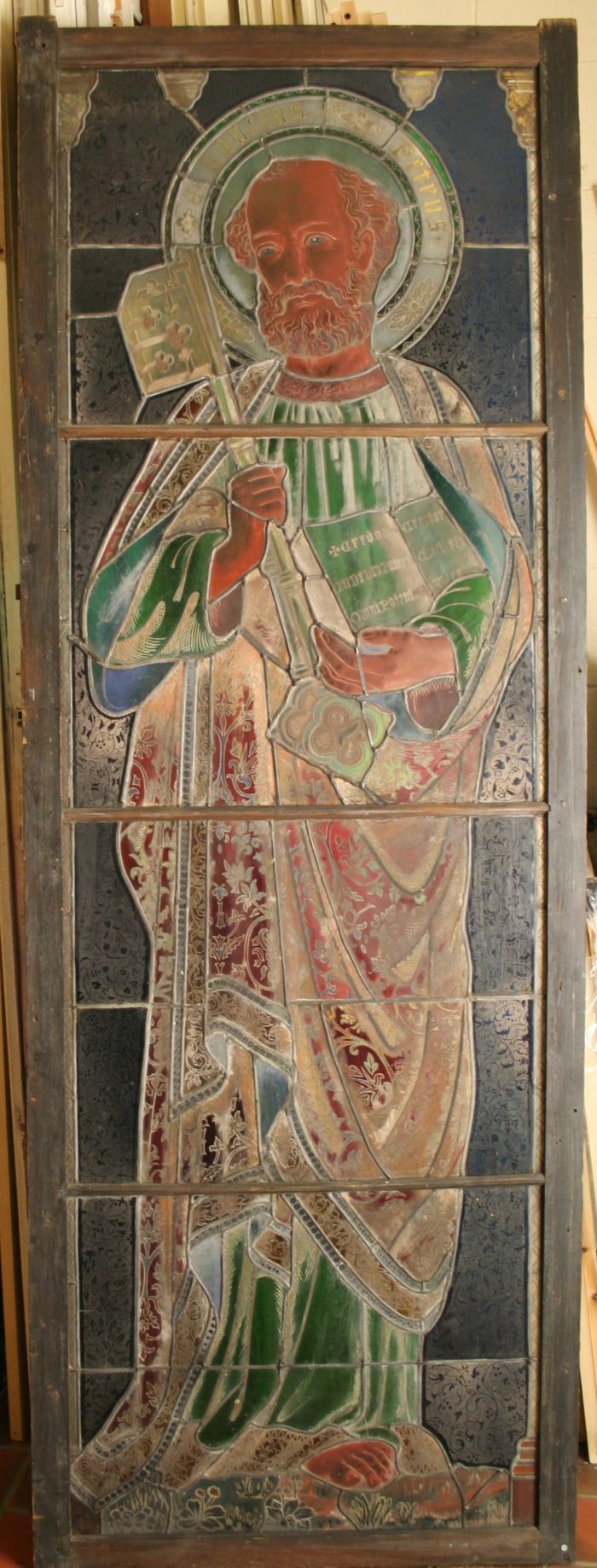 Ref: Rel248 - Antique Religious Church Stained Glass Window - "Sanctus Petrus - St Peter" - Image 5