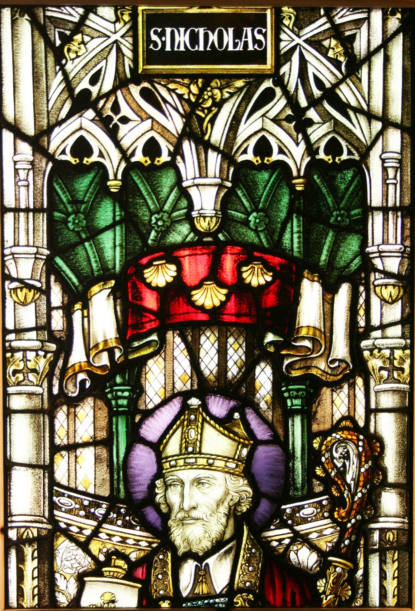 Ref: Rel279 - Antique Religious Church Stained Glass Window - "St Nicolas" - Image 4
