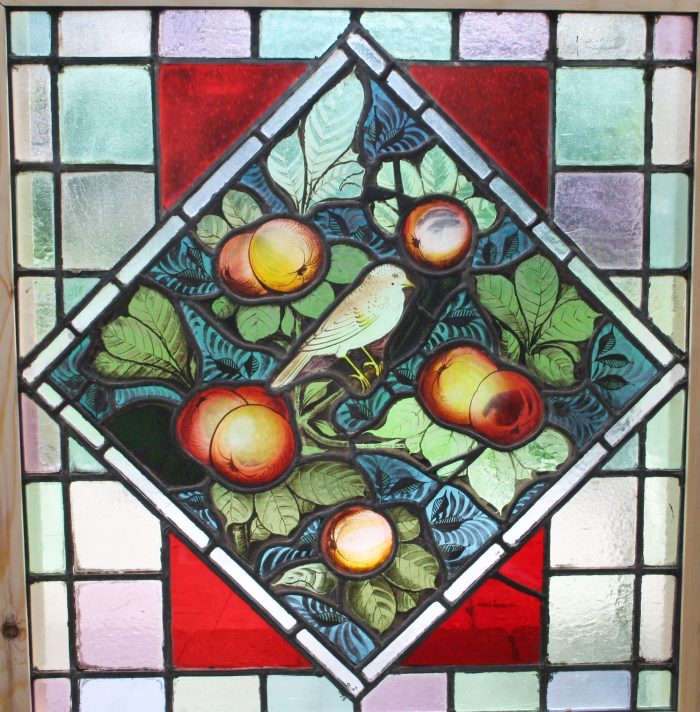 Ref: Vic460 - 2 Antique Victorian Stained Glass Windows - "Dicky Birds & Apples" - Image 5