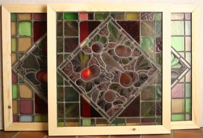 Ref: Vic460 - 2 Antique Victorian Stained Glass Windows - "Dicky Birds & Apples" - Image 6