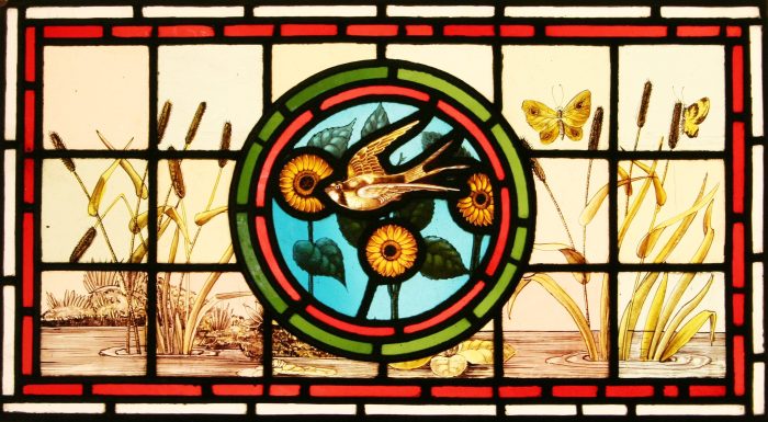 Ref: Vic487 - 2 Antique Victorian Stained Glass Windows - "Flowers & Bird Tramsom" - Image 4