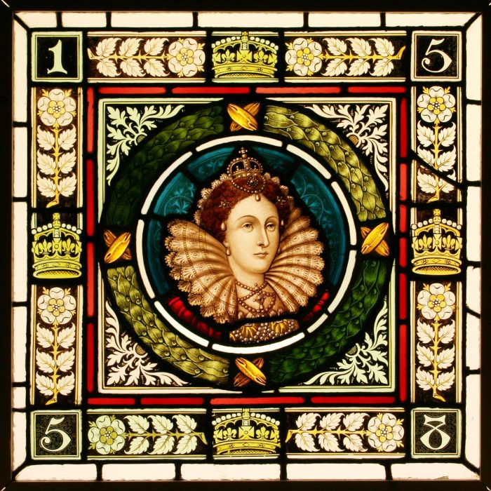 Ref: Vic507 - 2 Antique Victorian Stained Glass Windows - "Queen Elizabeth & Queen Victoria" - Image 2