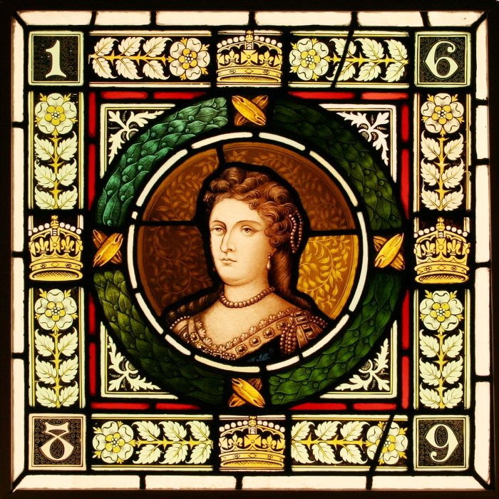 Ref: Vic508 - 2 Antique Victorian Stained Glass Windows - "Queen Mary & Queen Anne" - Image 2