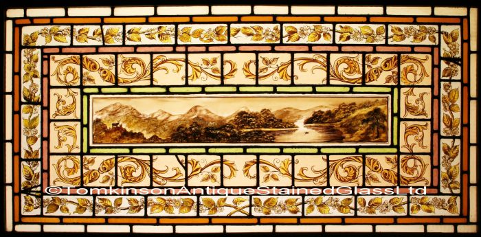 Ref: Vic391 - Antique Victorian Stained Glass Window - "Country Scene" - Image 2