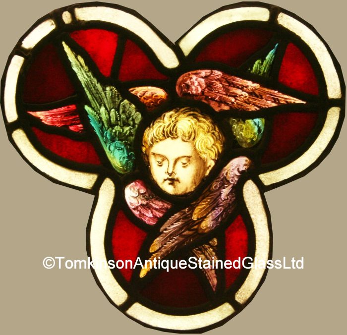Ref: Ron339 - 4 Roundels - Antique Stained Glass Windows - "Seraphim Angels" - Image 5