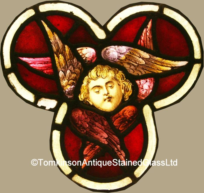 Ref: Ron339 - 4 Roundels - Antique Stained Glass Windows - "Seraphim Angels" - Image 2