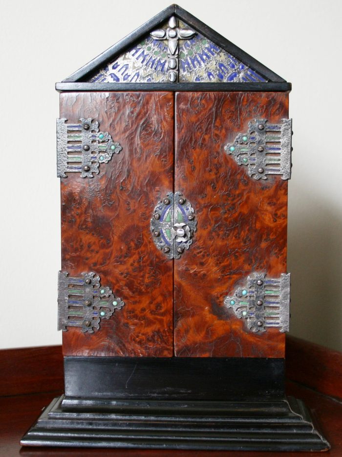 Ref: Ant100 - Antiques - French Limoges Enamel & Wood Religious Triptych - Image 2