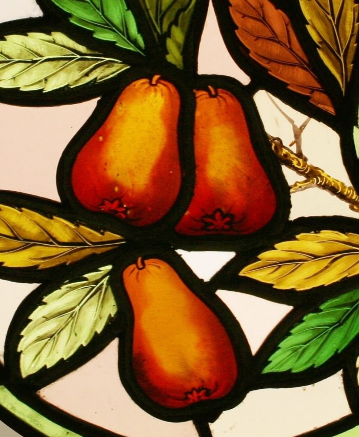 Ref: Ron408 - Roundel - Antique Stained Glass Window - "Pears & Foliage" - Image 3