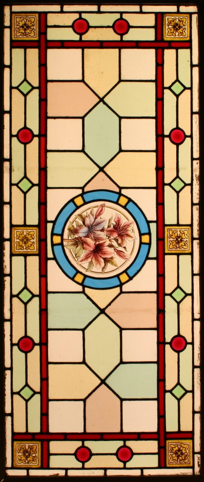 Ref: Ed317- Edwardian Stained Glass Window - "Lilies" - Image 2