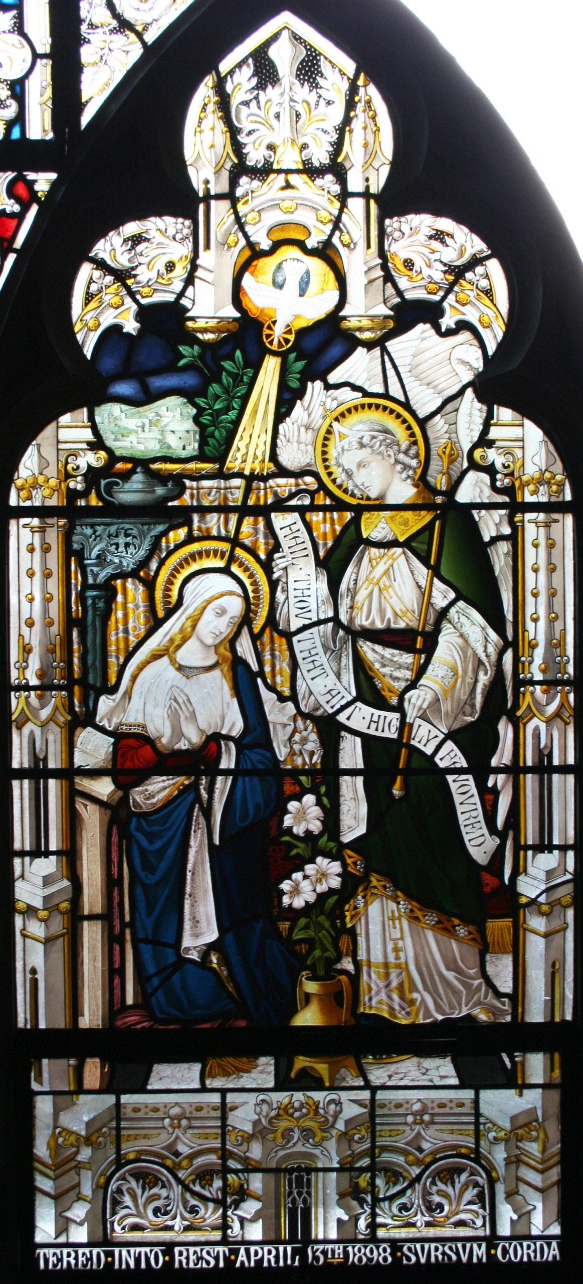 Ref: Rel322 - Antique Religious Church Stained Glass Window  - Nativity & The Annunciation - Image 4