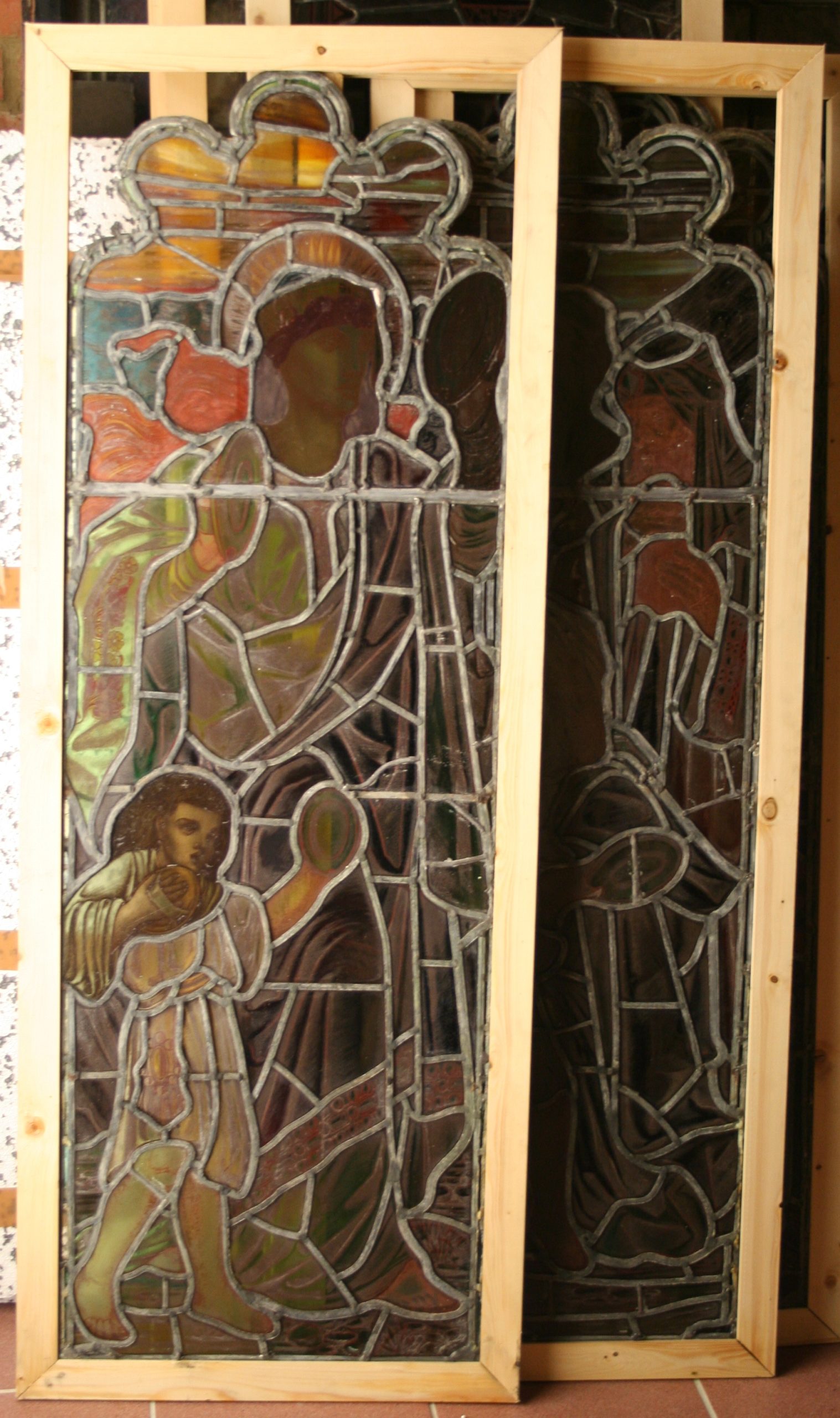 Ref: Rel325 - 2 Antique Religious Church Stained Glass Window  - "Singing & Dancing" - Image 6