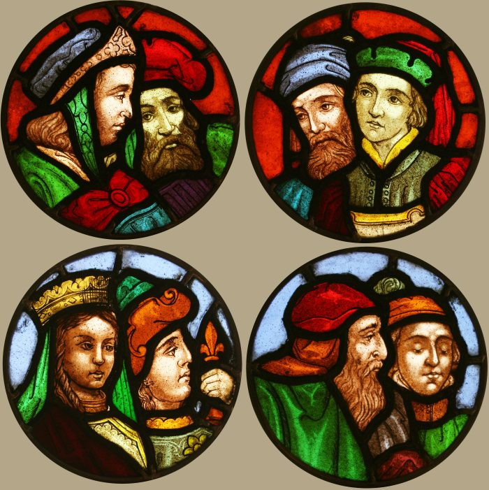 Ref: Ron412 - Roundel - 4 Antique Stained Glass Panels - Medieval Figures - Image 2