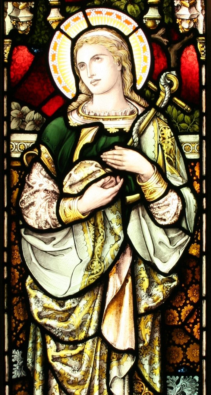 Ref: Rel332 - 2 Antique Religious Church Stained Glass Windows -  "St Faith & St Hope" - Image 5
