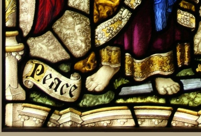 Ref: Rel330 - 2 Antique Religious Church Stained Glass Windows -  "Angels of Peace & Victory" - Image 5