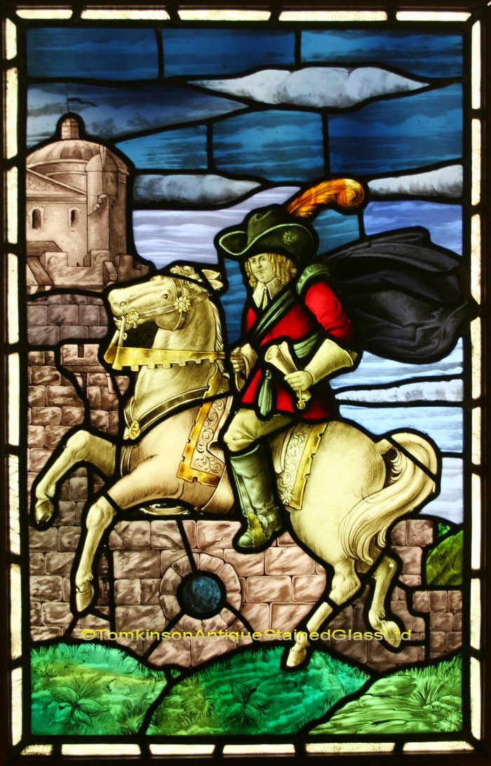 Ref: Ed320 - Edwardian Stained Glass Window - Cavalier On Horseback - Image 2
