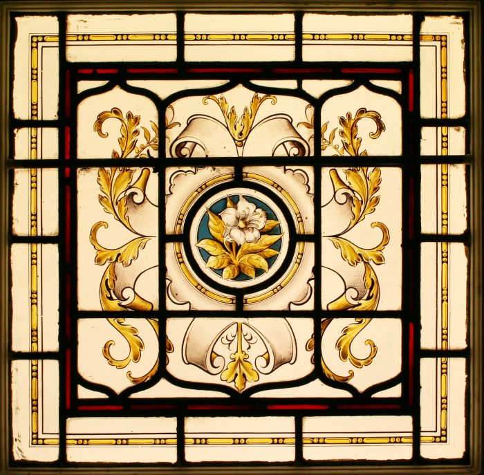 Ref: Vic534 - Victorian Stained Glass Windows - 2 Hand Painted Flower Windows - Image 2