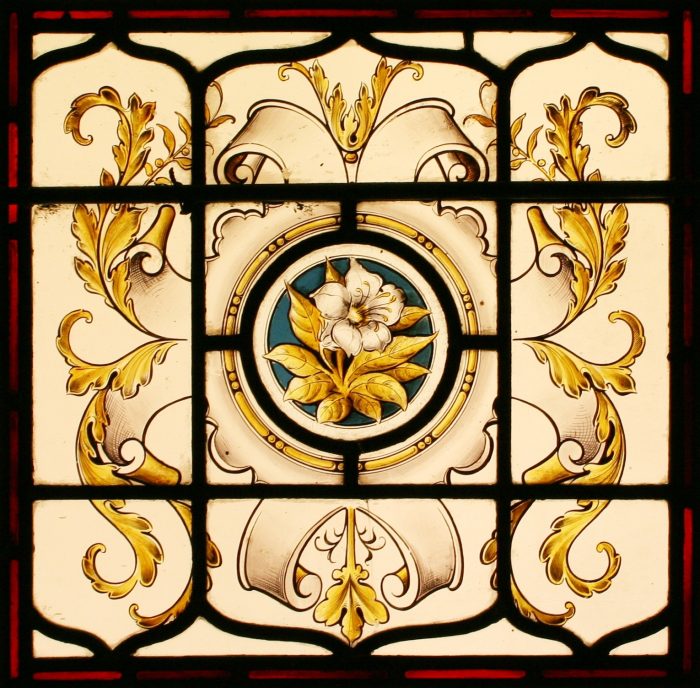 Ref: Vic534 - Victorian Stained Glass Windows - 2 Hand Painted Flower Windows - Image 3