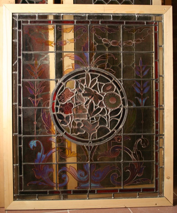 Ref: Vic539 - Victorian Stained Glass Window - Butterflies & Flowers - Image 6