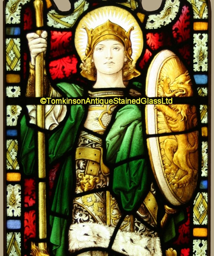 Ref: Rel336 - 2 Antique Religious Church Stained Glass Windows -  Courage & Victory - Image 3