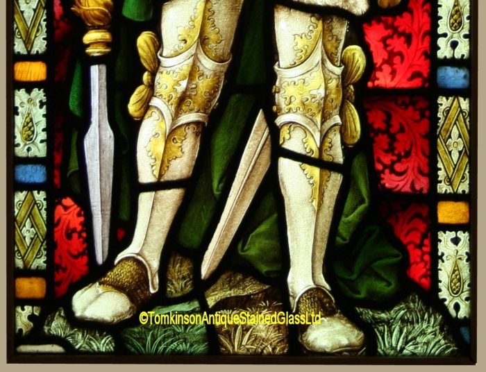 Ref: Rel336 - 2 Antique Religious Church Stained Glass Windows -  Courage & Victory - Image 4