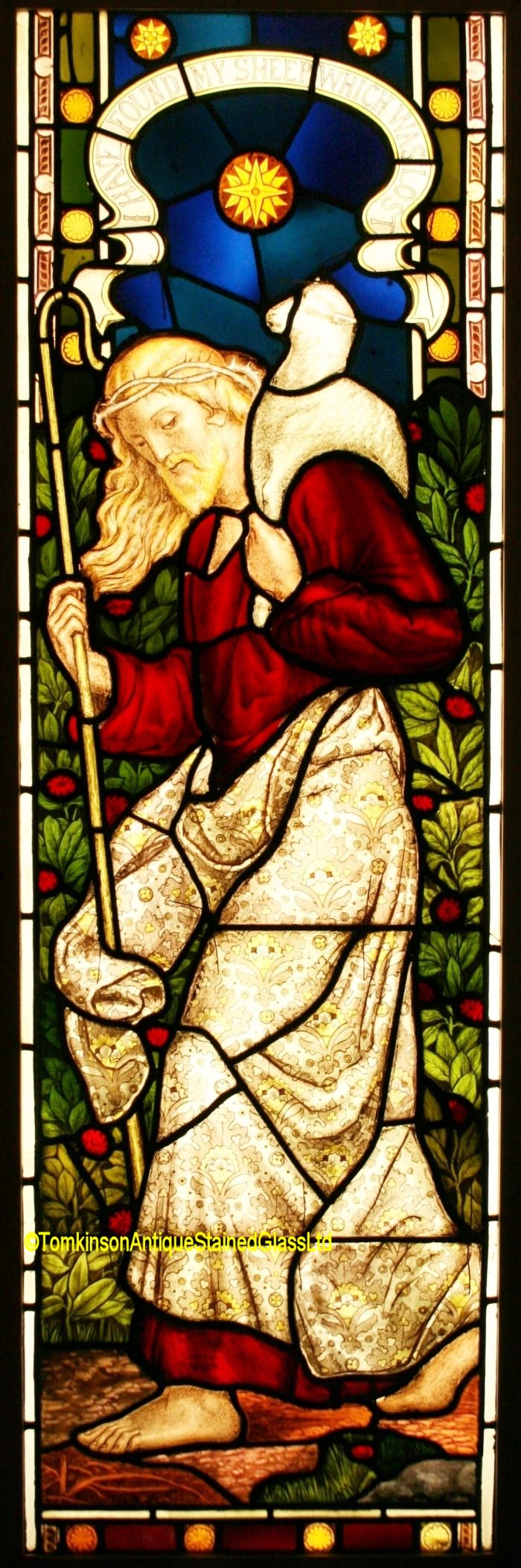 Ref: Rel344 - Antique Religious Church Stained Glass Window  - The Good Shepherd - Image 2