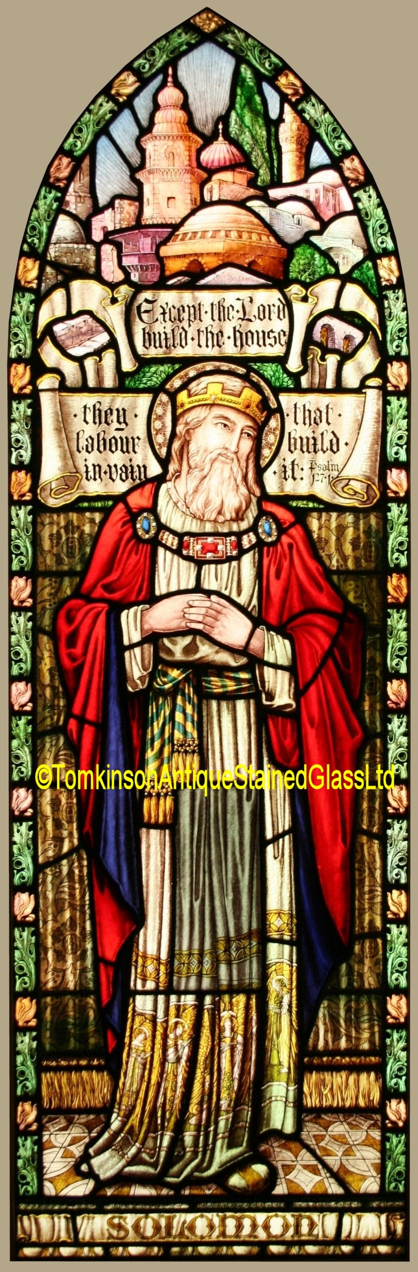 Ref: Rel345 - 2 Antique Religious Church Stained Glass Windows - Solomon & David Rex - Image 3