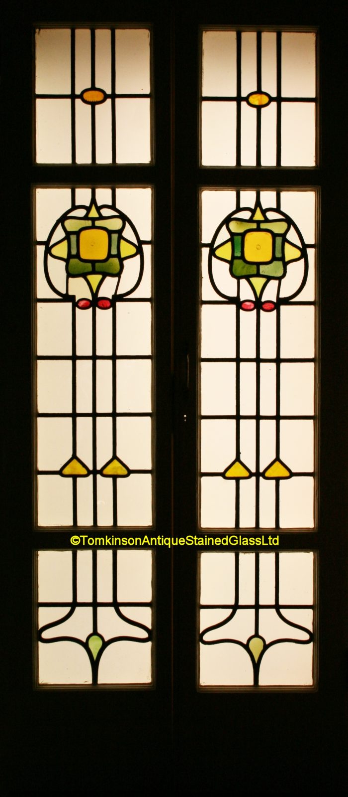 Ref: Ed324 - 2 Edwardian Stained Glass Doors - Pair of French Doors - Image 3