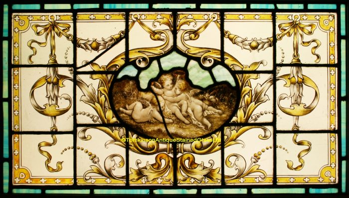 Ref: Vic549 - Victorian Stained Glass Window - Cherubs Playing - Image 2