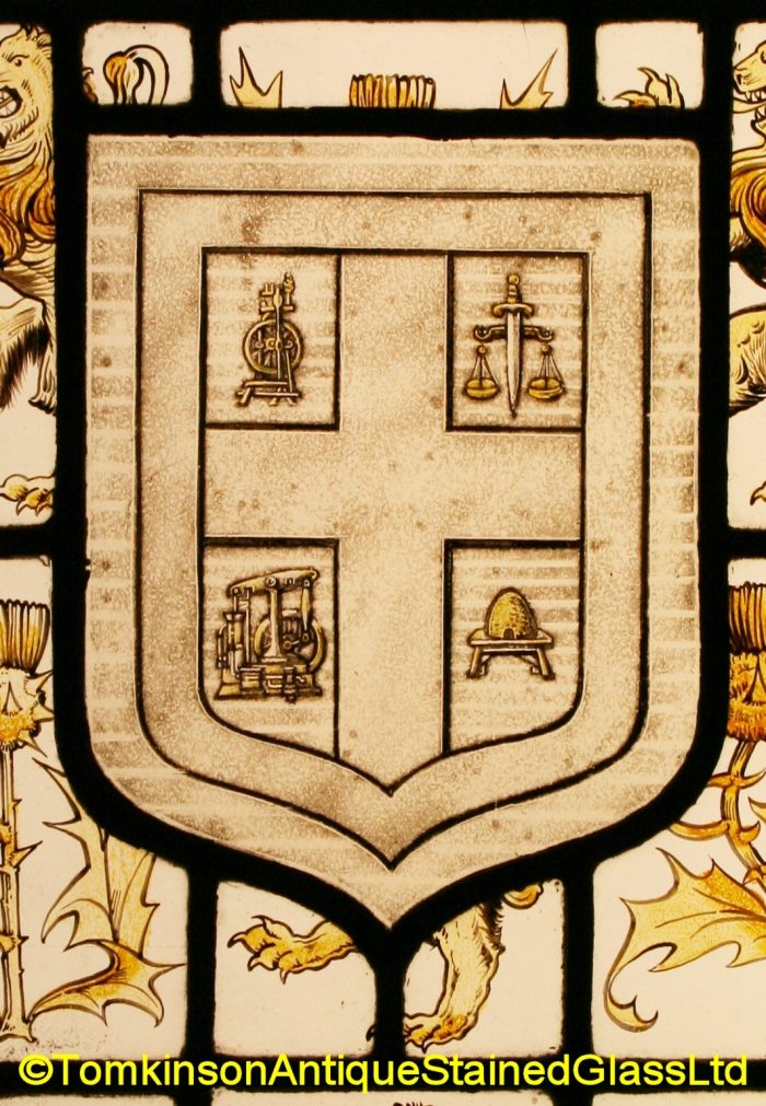 Ref: Ed327 - 3 Edwardian Stained Glass Windows - Armorial ~ Heraldic ~ Coat of Arms - Image 8