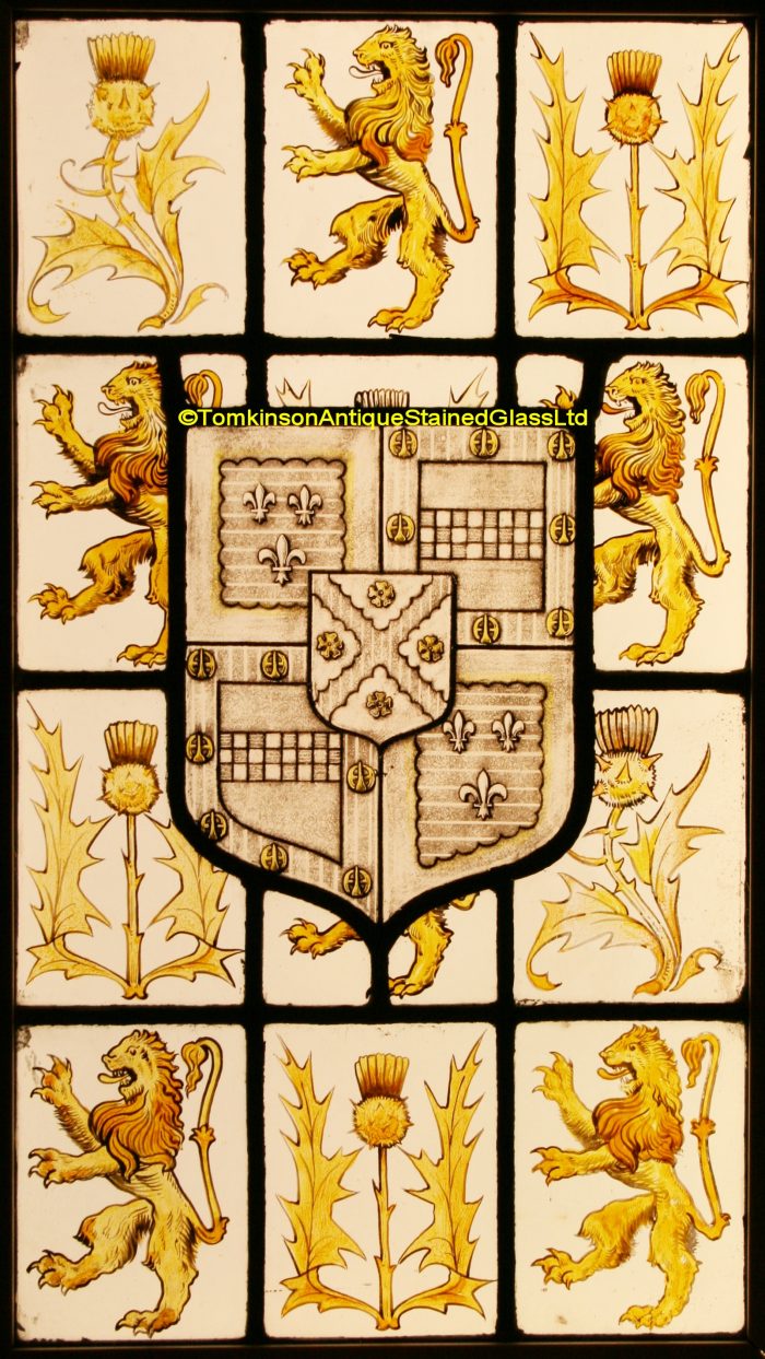 Ref: Ed328 - 2 Edwardian Stained Glass Windows - Armorial ~ Heraldic ~ Coat of Arms - Image 4