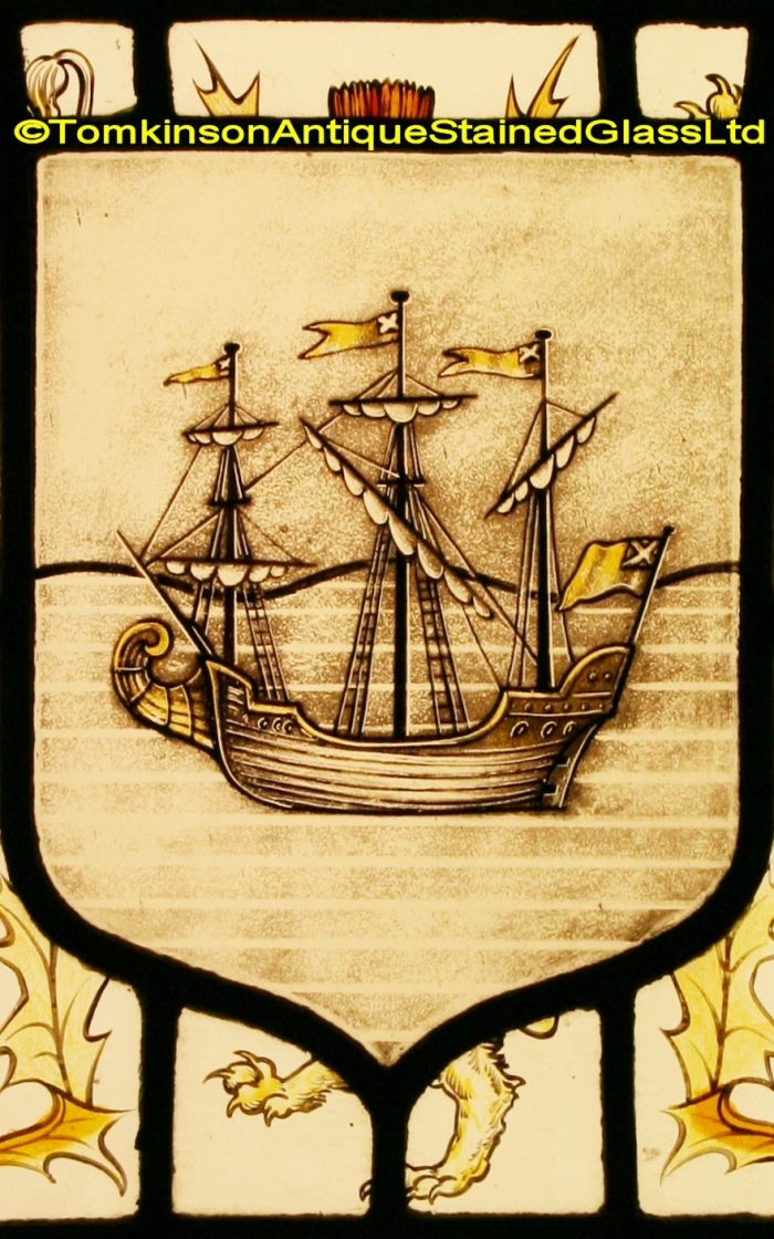 Ref: Ed328 - 2 Edwardian Stained Glass Windows - Armorial ~ Heraldic ~ Coat of Arms - Image 3