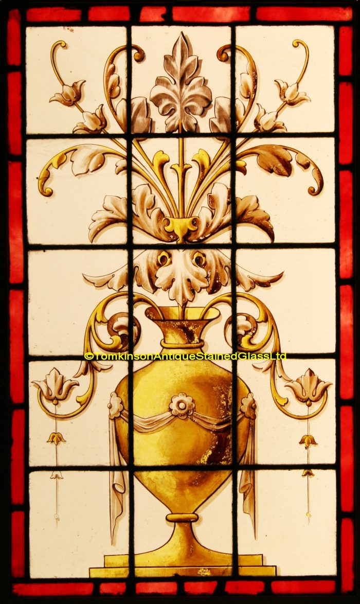 Ref: Ed330 - 2 Edwardian Stained Glass Windows - Urns of Acanthus - Image 2