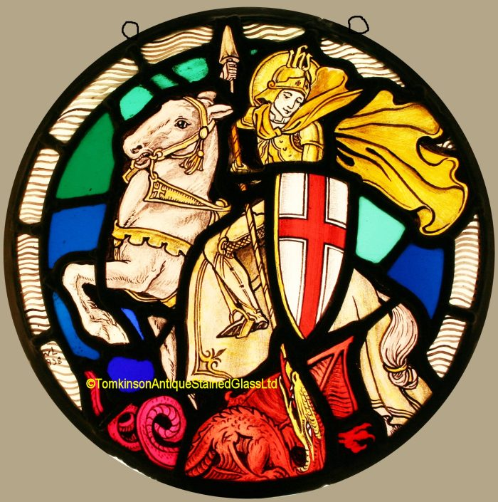 Ref: Ron430 - Roundels – Antique Stained Glass Panel - George and the Dragon - Image 2