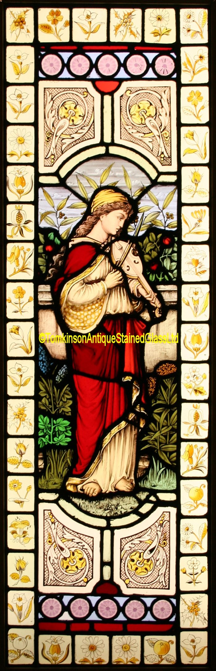 Ref: Vic554 - Victorian Stained Glass Window - Pre-Raphaelite Classical Maiden - Image 2