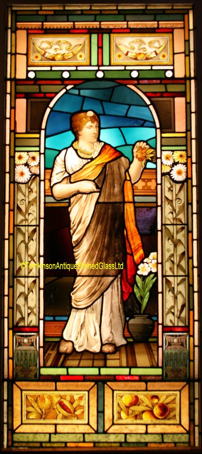 Ref: Vic556 - Victorian Stained Glass Window - Pre-Raphelite Maiden - Image 2