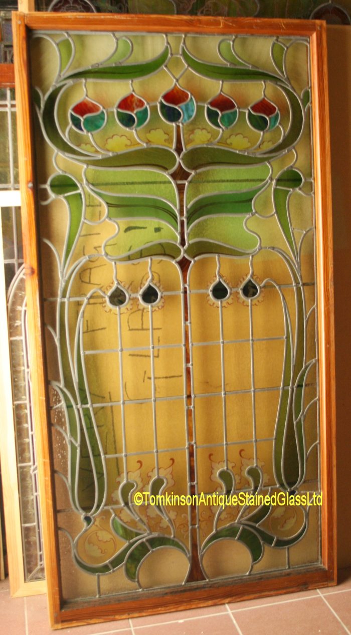 Ref: Ed331 - 2 Edwardian Stained Glass Windows - Art Nouveau - Image 5