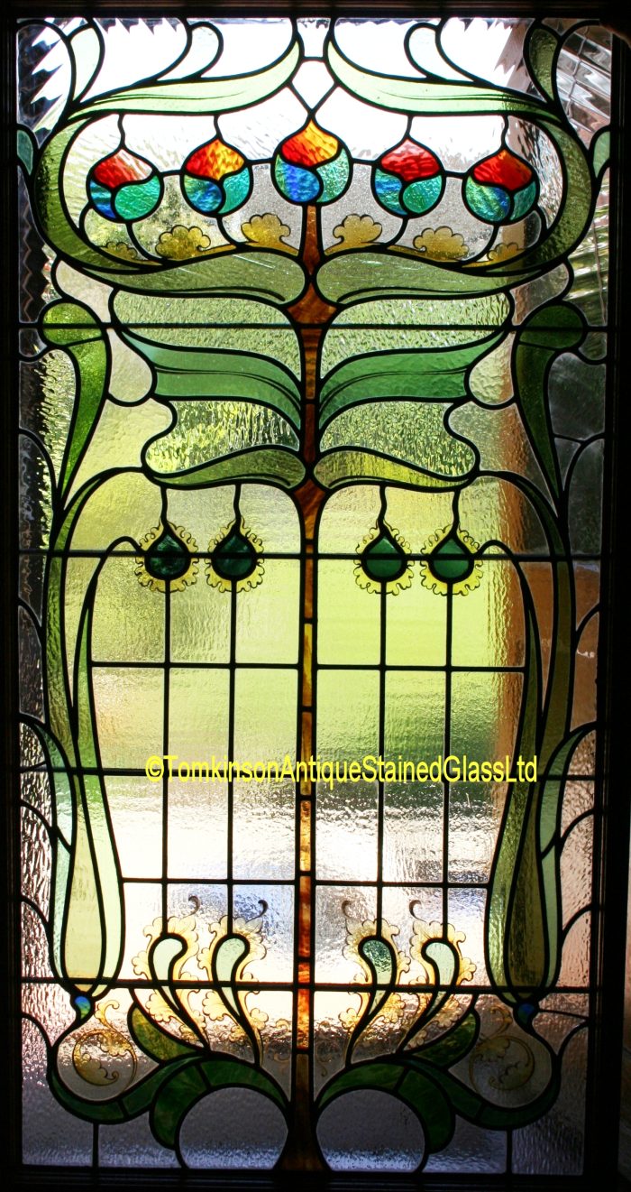 Ref: Ed331 - 2 Edwardian Stained Glass Windows - Art Nouveau - Image 3
