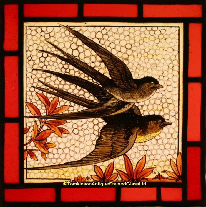 Ref: Ron446 - Roundels – 2 Antique Stained Glass Panels  - Swifts on the Wing - Image 2