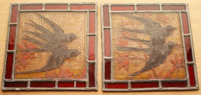 Ref: Ron446 - Roundels – 2 Antique Stained Glass Panels  - Swifts on the Wing - Image 4