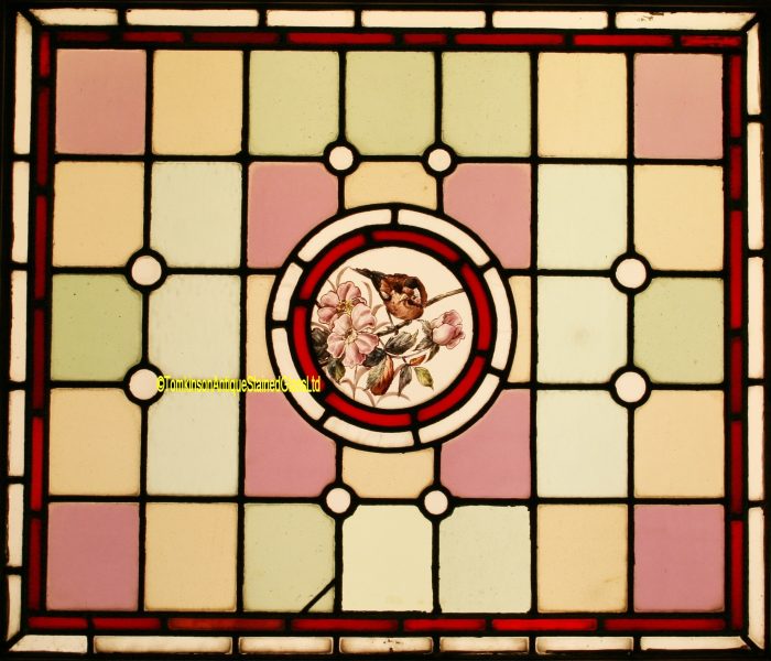 Ref: Ed333 - Edwardian Stained Glass Window - Bird, Flowers & Foliage - Image 2